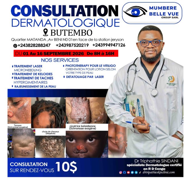 BUTEMBO : une consultation spécialisée en dermatologie annoncée à la Clinique Mumbere Belle Vue à partir du 1er au 16 septembre 2026