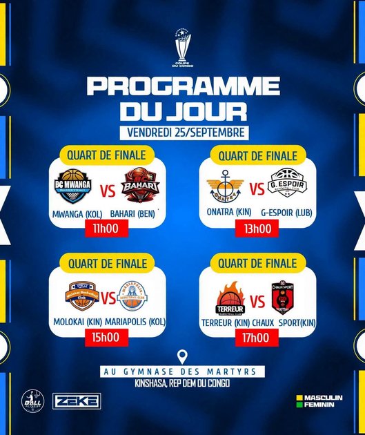 Basketball : les programmes des quarts de finale de la 43ème édition de la Coupe du Congo, ce vendredi 25 septembre