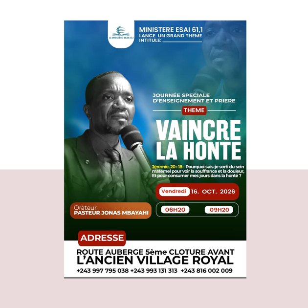 Butembo : le Ministère Esaïe 61 organise une journée spéciale d’enseignement et de prière sur le thème « Vaincre la honte »