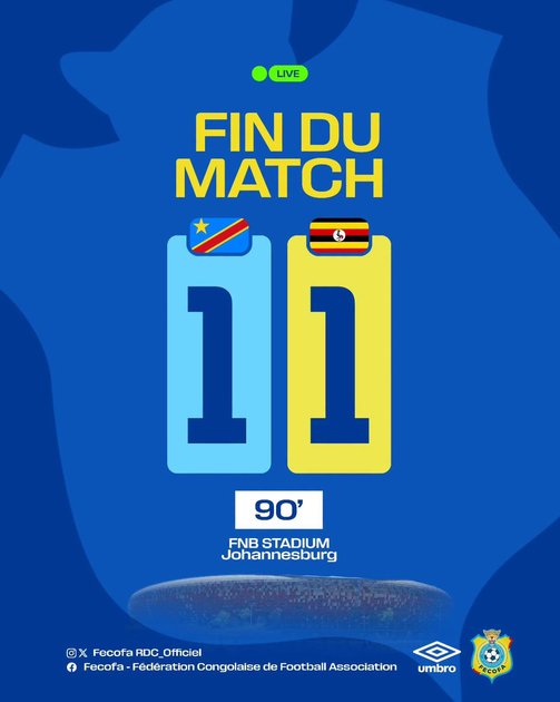 Football : les Léopards tenus en échec par l'Ouganda (1-1) à Johannesburg, un nul au goût amer