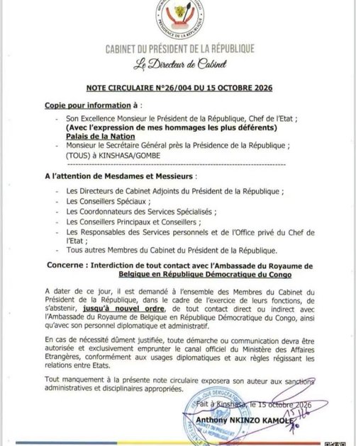 RDC-Belgique : la Présidence congolaise interdit les contacts directs avec la diplomatie belge