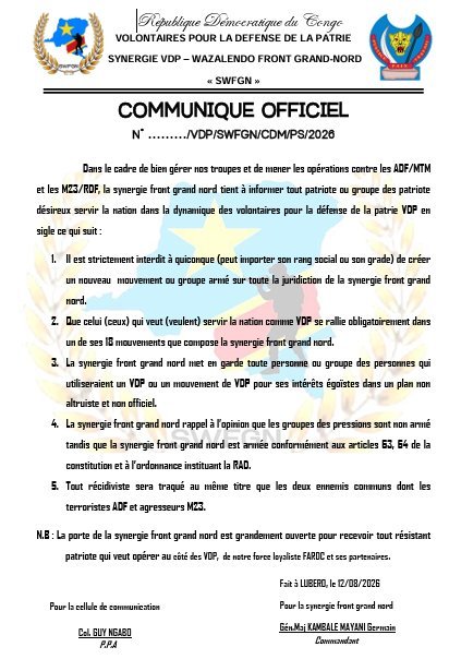 Nord-Kivu : la Synergie VDP-Wazalendo interdit la création de nouveaux groupes armés sous son label
